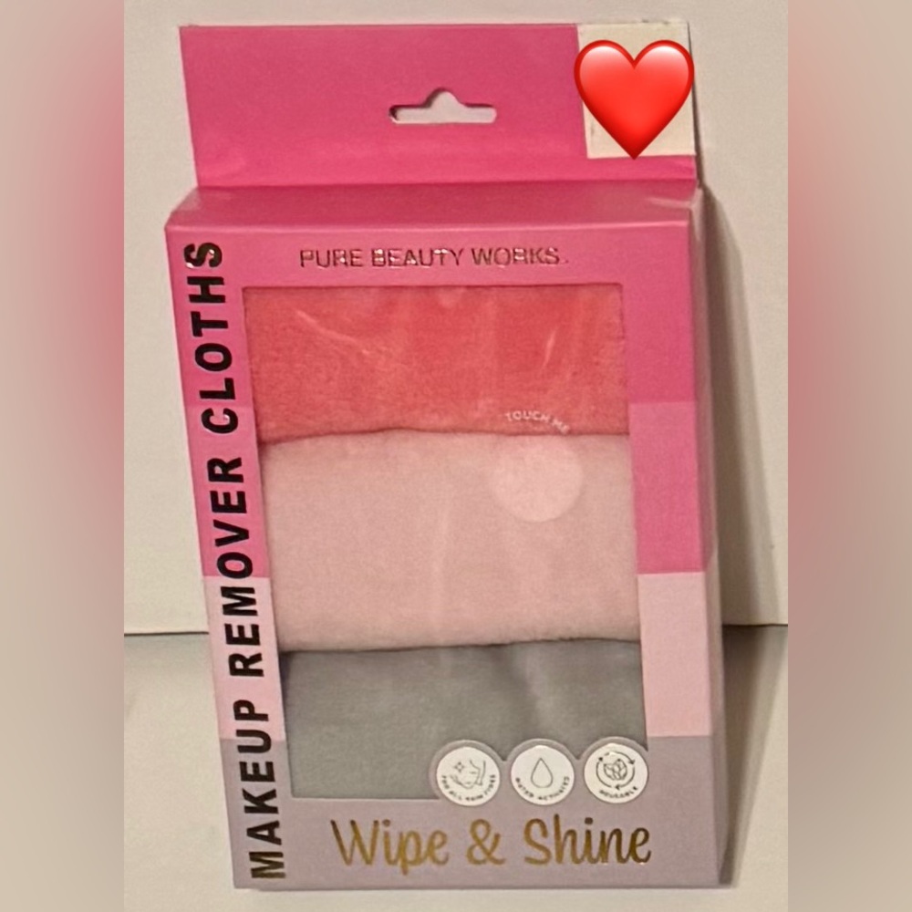 PURE BEAUTY WORKS WIPE & SHINE MAKEUP REMOVER CLOTHS 3COUNT ASSORTED